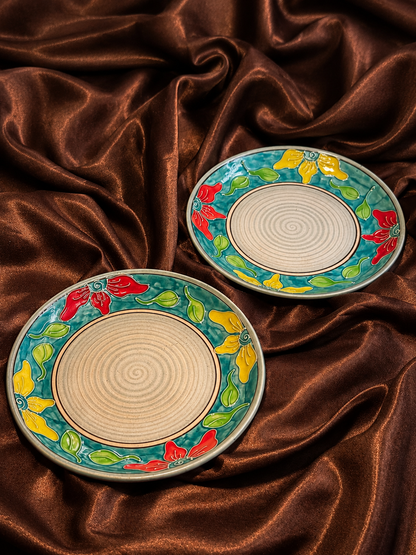 Handcrafted Floral Ceramic Dinner Plate - Set of 2