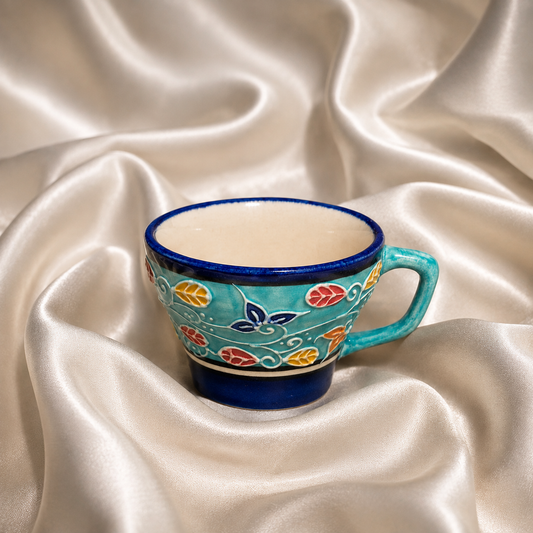 Handcrafted Floral Ceramic Tea Cup – Set of 4