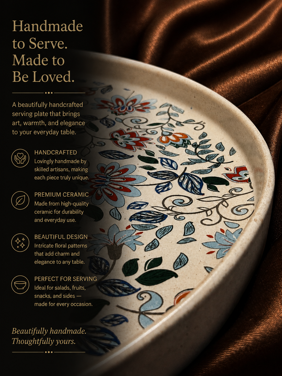 Handcrafted Floral Ceramic Serving Plate