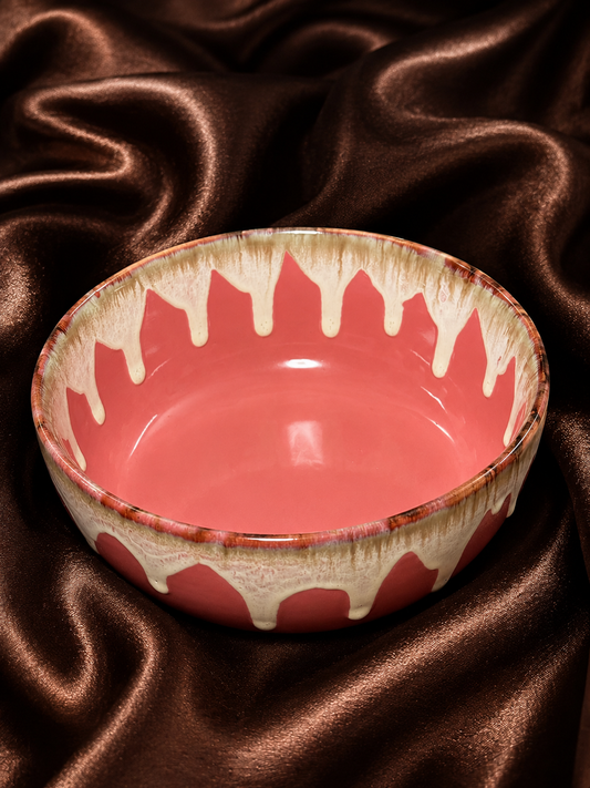 Handcrafted Coral Pink Ceramic Serving Bowl