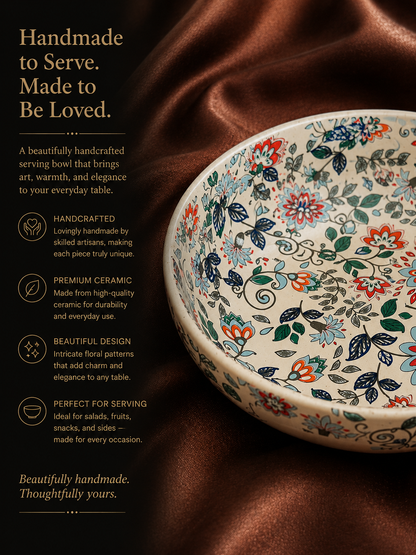 Handcrafted Floral Ceramic Serving Bowl