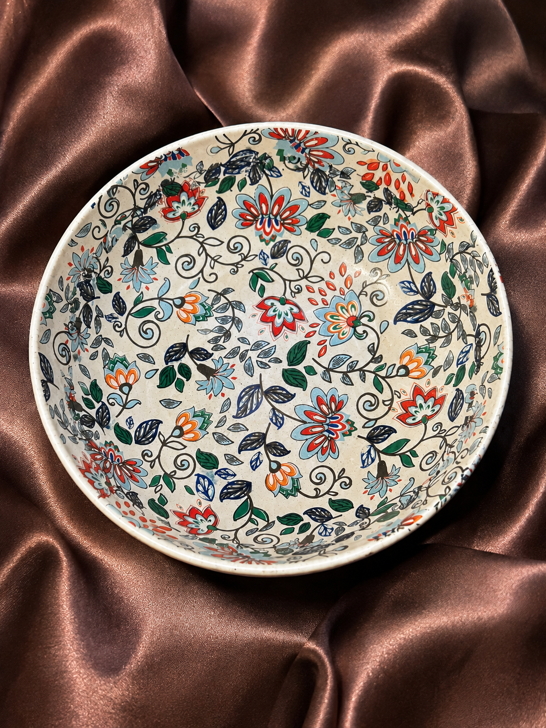 Handcrafted Floral Ceramic Serving Bowl