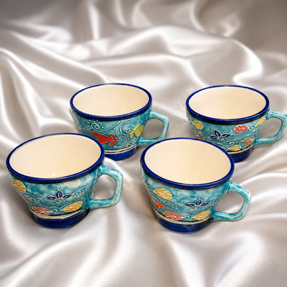 Handcrafted Floral Ceramic Tea Cup – Set of 4