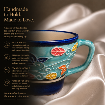 Handcrafted Floral Ceramic Tea Cup – Set of 4